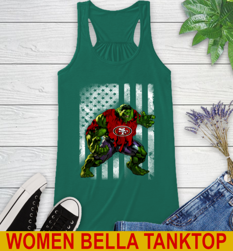 San Francisco 49ers Hulk Marvel Avengers NFL Football American Flag Racerback Tank 6 San Francisco 49ers Hulk Marvel Avengers NFL Football American Flag Racerback Tank - Image 6
