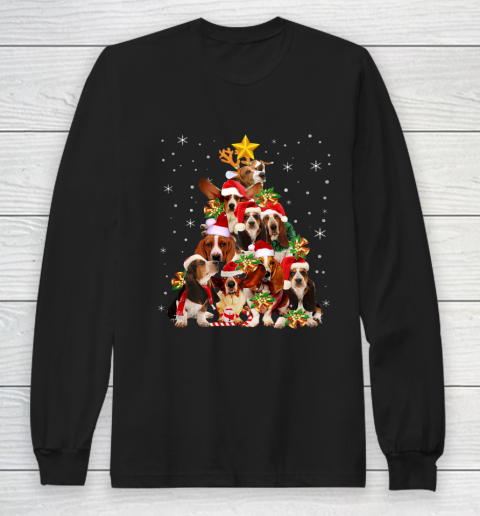 Basset Hound Christmas Tree T Shirt Xmas Gift For Dog Lover Long Sleeve T-Shirt