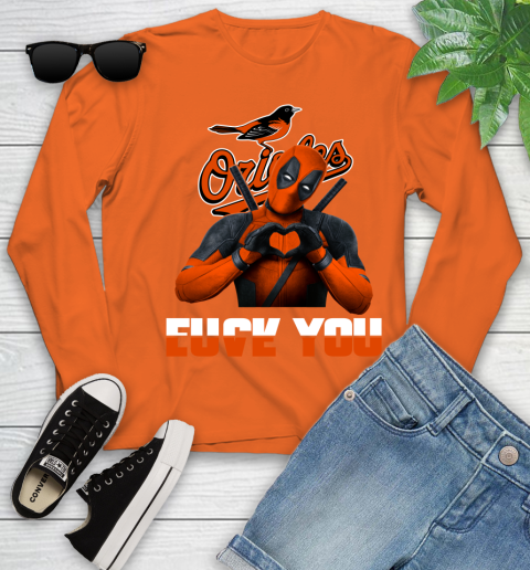 MLB Baltimore Orioles Deadpool Love You Fuck You Baseball Sports Youth Long Sleeve 3