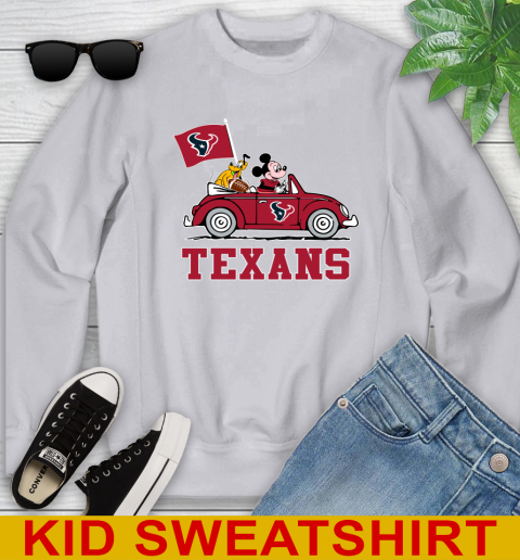 NFL Football Houston Texans Pluto Mickey Driving Disney Shirt Youth Sweatshirt - Image 5