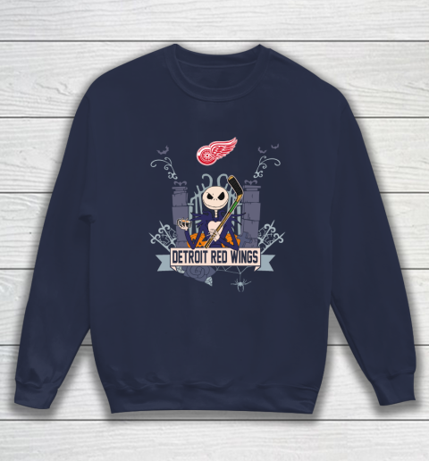 NHL Detroit Red Wings Hockey Jack Skellington Halloween Sweatshirt 2