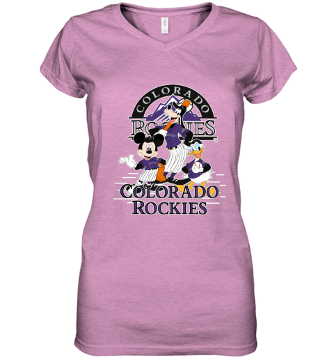 Colorado Rockies Mickey Donald And Goofy Baseball Women's V-Neck T-Shirt