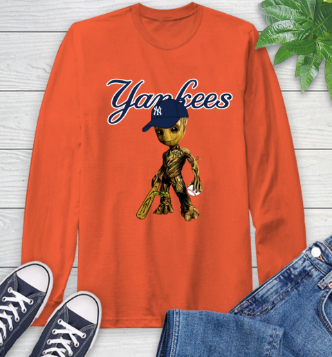 MLB New York Yankees Groot Guardians Of The Galaxy Baseball Long Sleeve T-Shirt 5