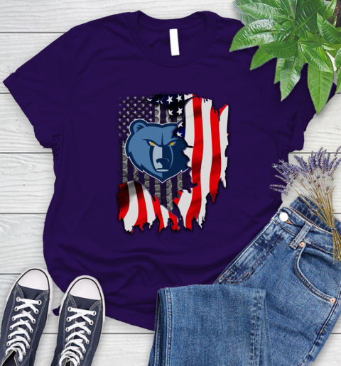 Memphis Grizzlies NBA Basketball American Flag Women's T-Shirt 4