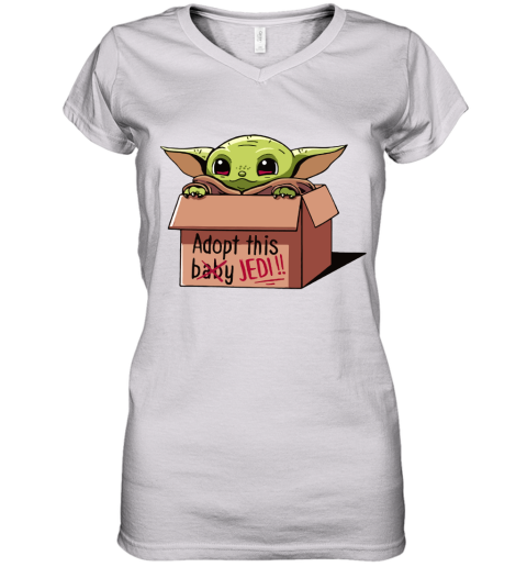 Baby Yoda In A Box Adopt This Baby Jedi Women's V-Neck T-Shirt