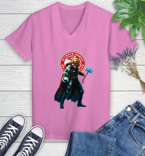 NBA Thor Avengers Endgame Basketball Atlanta Hawks Women's V-Neck T-Shirt 14