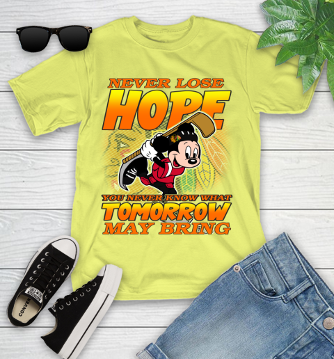 Chicago Blackhawks NHL Hockey ootball Mickey Disney Never Lose Hope Youth T-Shirt 10