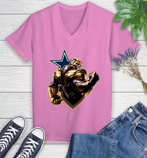 NFL Thanos Avengers Endgame Football Sports Dallas Cowboys Women's V-Neck T-Shirt 14
