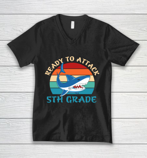 Back To School Shirt Ready to attack 5th grade V-Neck T-Shirt