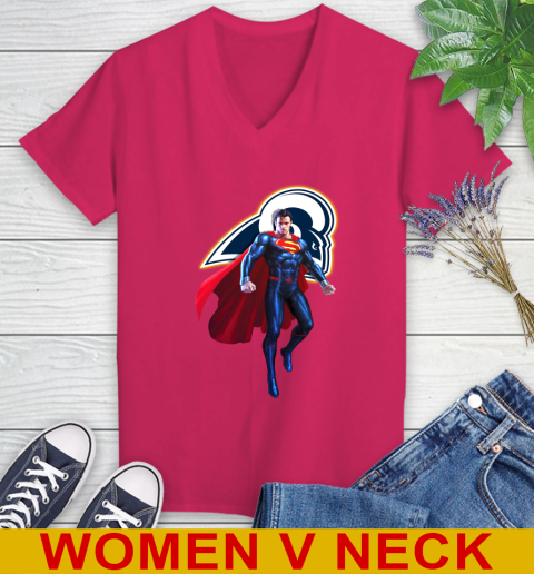 NFL Superman DC Sports Football Los Angeles Rams Women's V-Neck T-Shirt 10