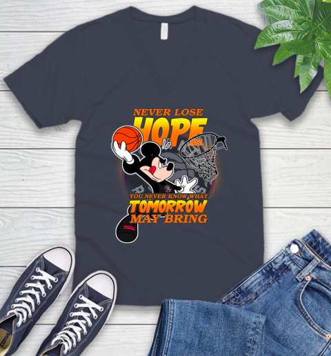 Toronto Raptors NBA Basketball Mickey Disney Never Lose Hope V-Neck T-Shirt 8