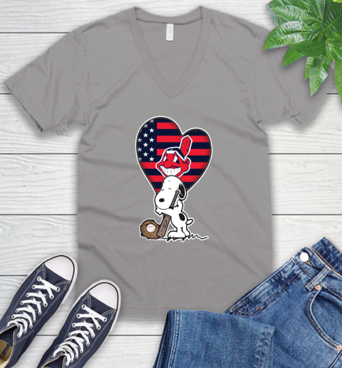 Cleveland Indians MLB Baseball The Peanuts Movie Adorable Snoopy V-Neck T-Shirt 4