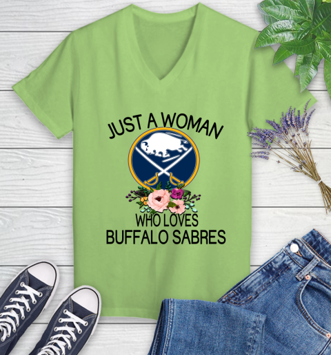 NHL Just A Woman Who Loves Buffalo Sabres Hockey Sports Women's V-Neck T-Shirt 6