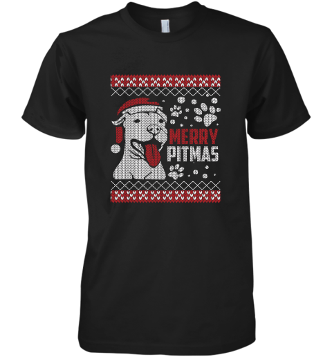 Merry Pitmas Pitbull Ugly Christmas Holiday Adult Crewneck Premium Men's T-Shirt