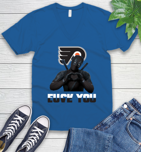 NHL Philadelphia Flyers Deadpool Love You Fuck You Hockey Sports V-Neck T-Shirt 5