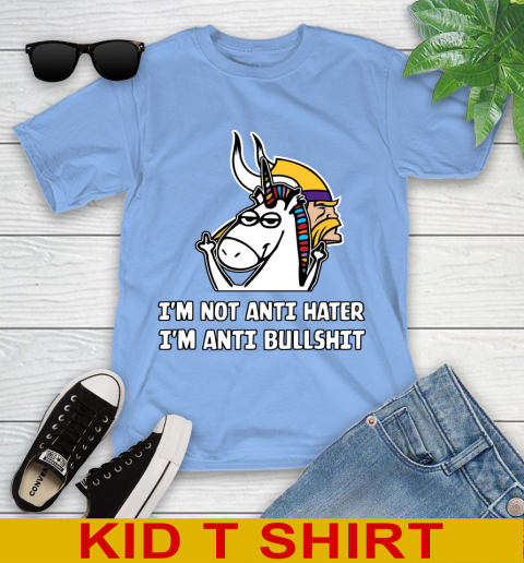 Minnesota Vikings NFL Football Unicorn I'm Not Anti Hater I'm Anti Bullshit Youth T-Shirt 11