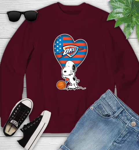 Oklahoma City Thunder NBA Basketball The Peanuts Movie Adorable Snoopy Youth Sweatshirt 5