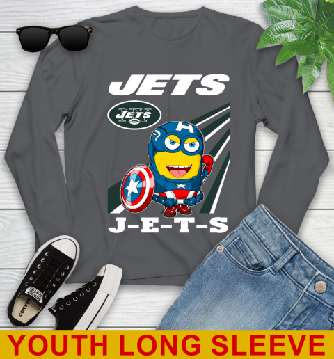 NFL Football New York Jets Captain America Marvel Avengers Minion Shirt Youth Long Sleeve 9