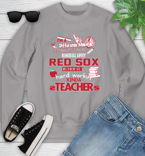 Boston Red Sox MLB I'm A Difference Making Student Caring Baseball Loving Kinda Teacher Youth Sweatshirt 3