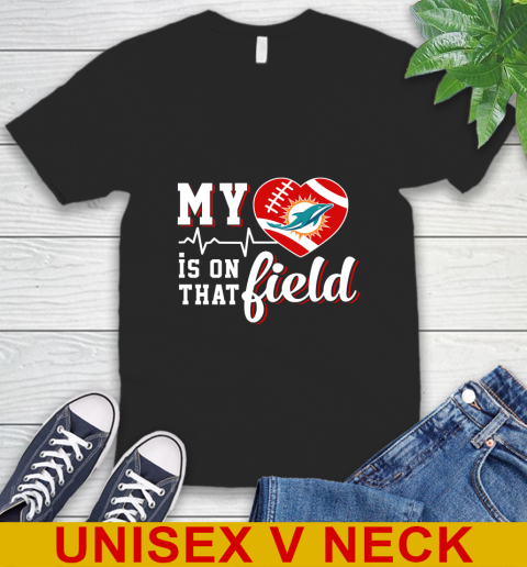 NFL My Heart Is On That Field Football Sports Miami Dolphins V-Neck T-Shirt