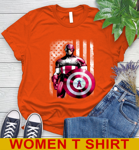 Los Angeles Angels MLB Baseball Captain America Marvel Avengers American Flag Shirt Women's T-Shirt 3