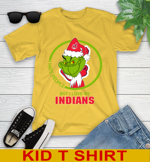 Cleveland Indians MLB Christmas Grinch I Hate People But I Love My Favorite Baseball Team Youth T-Shirt 8