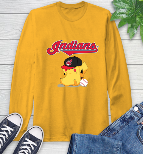 MLB Pikachu Baseball Sports Cleveland Indians Long Sleeve T-Shirt 3