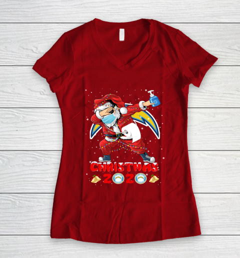 Los Angeles Chargers Funny Santa Claus Dabbing Christmas 2020 NFL Women's V-Neck T-Shirt 8