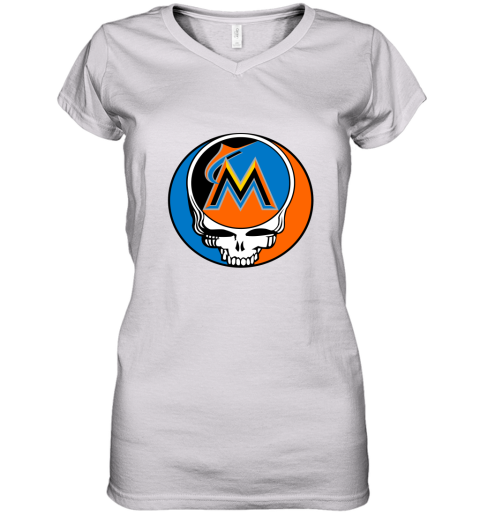 Miami Marlins The Grateful Dead Baseball MLB Mashup Women's V-Neck T-Shirt