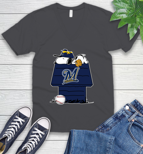 MLB Milwaukee Brewers Snoopy Woodstock The Peanuts Movie Baseball T Shirt V-Neck T-Shirt 5