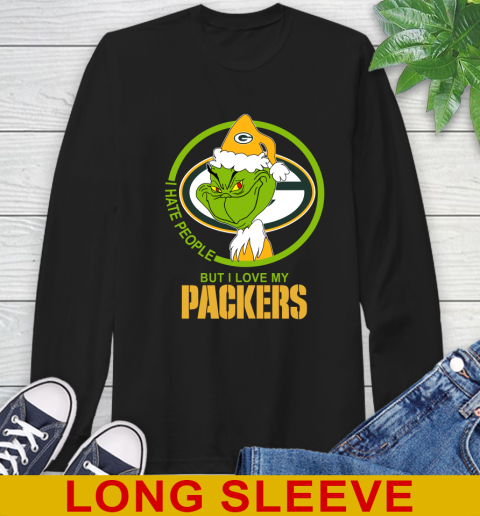 Green Bay Packers NFL Christmas Grinch I Hate People But I Love My Favorite Football Team Long Sleeve T-Shirt 2