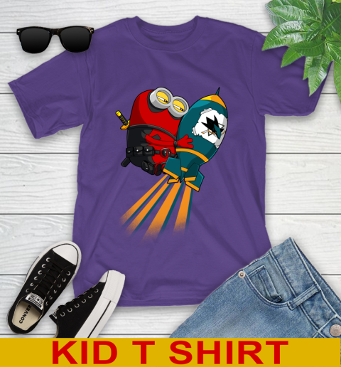 NHL Hockey San Jose Sharks Deadpool Minion Marvel Shirt Youth T-Shirt 3