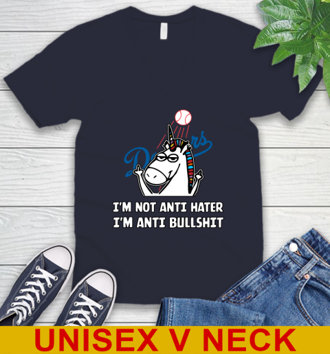 Los Angeles Dodgers MLB Baseball Unicorn I'm Not Anti Hater I'm Anti Bullshit V-Neck T-Shirt 3