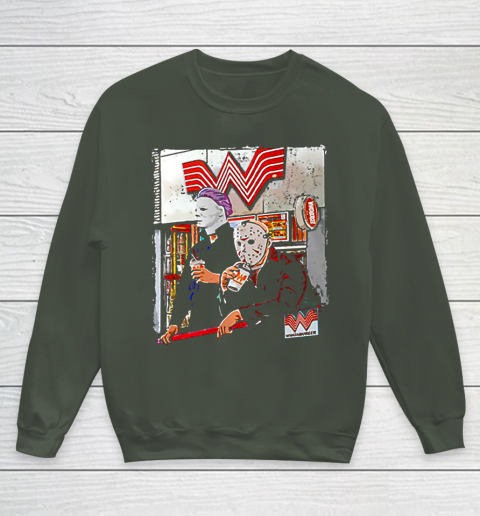 Michael Myers and Jason Voorhees drinking Whataburger Youth Sweatshirt 8