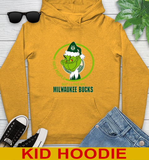 Milwaukee Bucks NBA Christmas Grinch I Hate People But I Love My Favorite Basketball Team Youth Hoodie 3