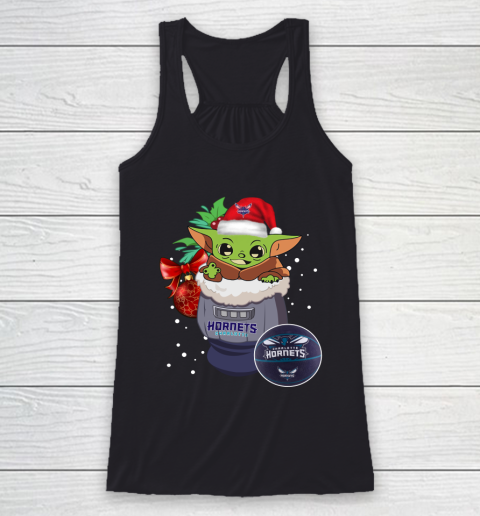 Charlotte Hornets Christmas Baby Yoda Star Wars Funny Happy NBA Racerback Tank