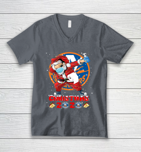 New York Islanders Funny Santa Claus Dabbing Christmas 2020 NHL V-Neck T-Shirt 4