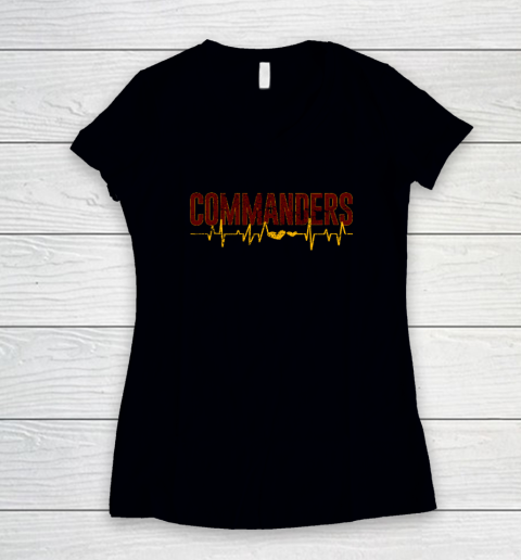 Vintage Commanders' Heart Beat Distressed Sports Spirit Women's V-Neck T-Shirt
