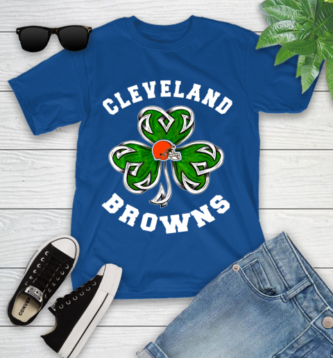 NFL Cleveland Browns Three Leaf Clover St Patrick's Day Football Sports Youth T-Shirt 12