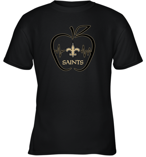 Apple Heartbeat Teacher Symbol New Orleans Saints Youth T-Shirt