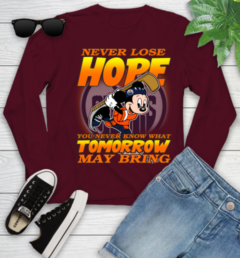 Edmonton Oilers NHL Hockey ootball Mickey Disney Never Lose Hope Youth Long Sleeve 6