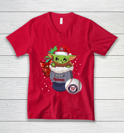 Washington Nationals Christmas Baby Yoda Star Wars Funny Happy MLB V-Neck T-Shirt 7