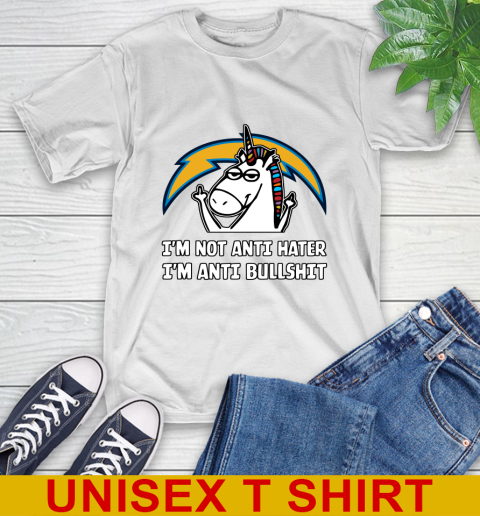 Los Angeles Chargers NFL Football Unicorn I'm Not Anti Hater I'm Anti Bullshit T-Shirt