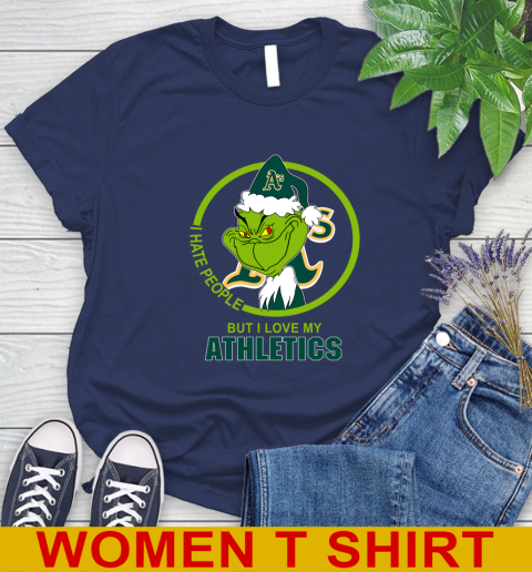 Oakland Athletics MLB Christmas Grinch I Hate People But I Love My Favorite Baseball Team Women's T-Shirt 12