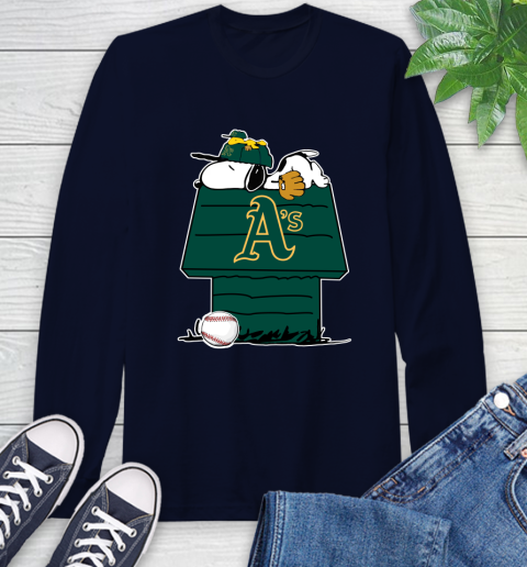 MLB Oakland Athletics Snoopy Woodstock The Peanuts Movie Baseball T Shirt Long Sleeve T-Shirt 4