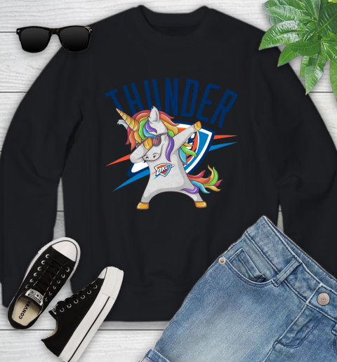 Oklahoma City Thunder NBA Basketball Funny Unicorn Dabbing Sports Youth Sweatshirt 2