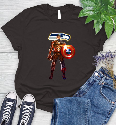 NFL Captain America Marvel Avengers Endgame Football Sports Seattle Seahawks Women's T-Shirt 8