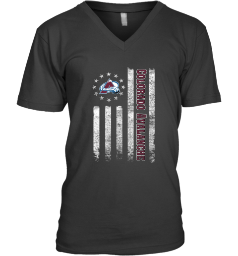 NHL American Flag Hockey Sports Colorado Avalanche V-Neck T-Shirt