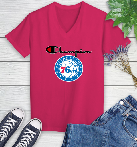 NBA Basketball Philadelphia 76ers Champion Shirt Women's V-Neck T-Shirt 6