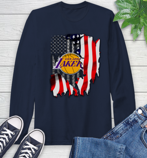 Los Angeles Lakers NBA Basketball American Flag Long Sleeve T-Shirt 3